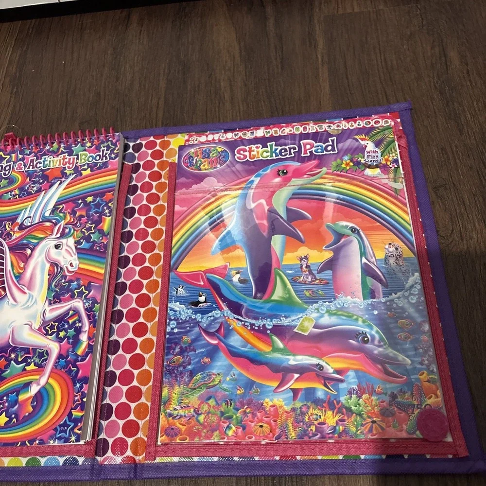 Lisa Frank Puppies Unicorns Trifold Flip Out‎ Organizer Crayons Stickers Puzzles